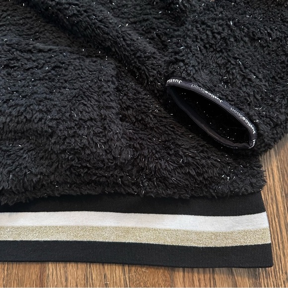 JUSTICE Girls Black Metallic Fuzzy Mock neck Pullover Half Zip Sweater Size L - Picture 4 of 8